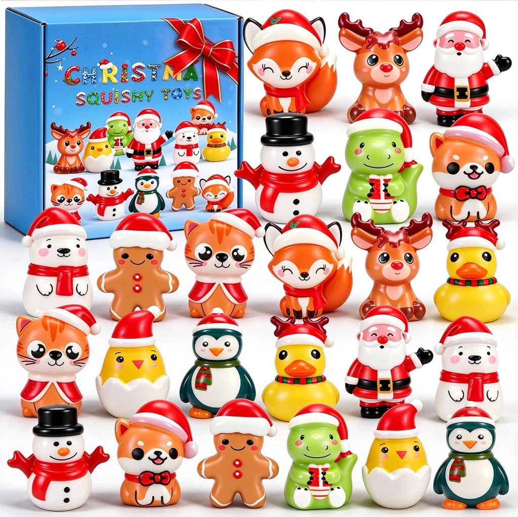 24PCS Christmas Squishy Sensory Toys - Holiday Party Favors for Kids, Stress Relief Fidget Toys for Stocking Stuffers, Goodie Bag Pinata Fillers, Advent Calendar Stuff & Classroom Prizes (Christmas)