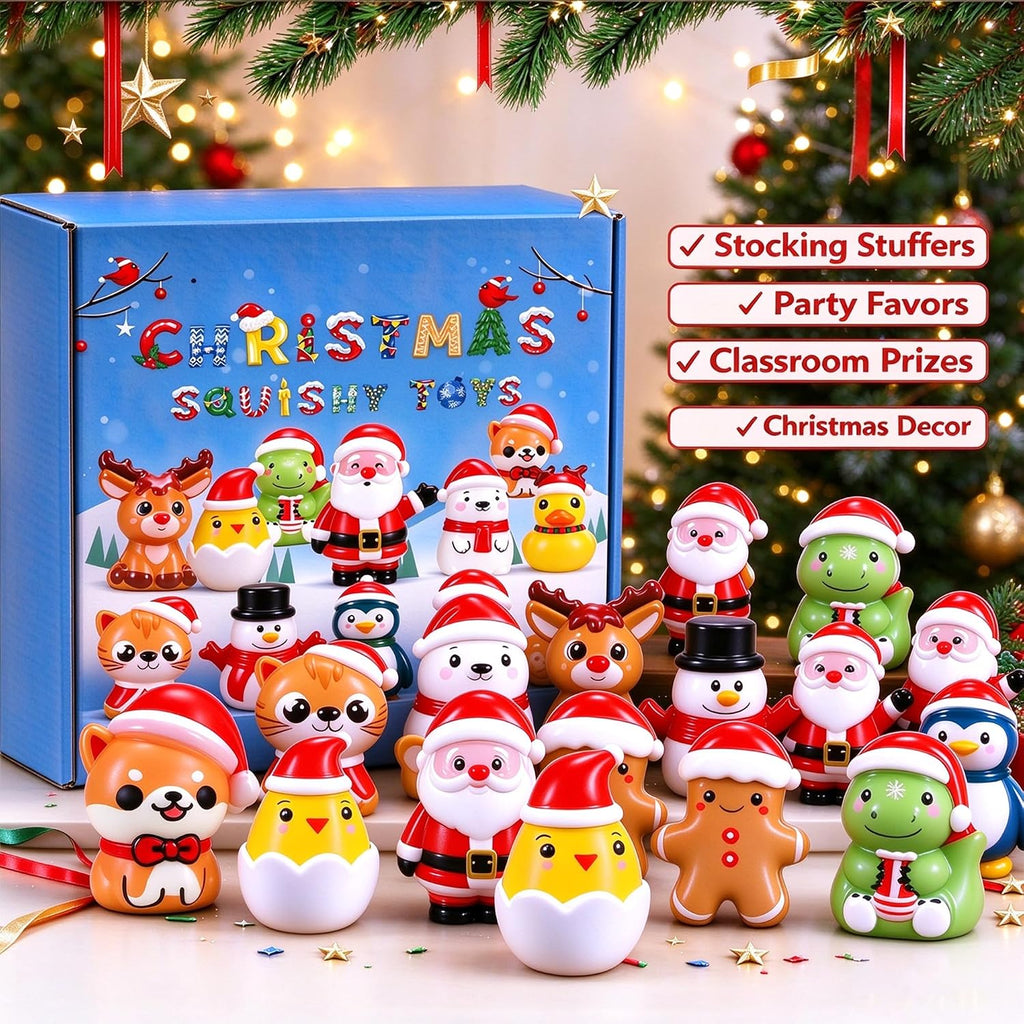 24PCS Christmas Squishy Sensory Toys - Holiday Party Favors for Kids, Stress Relief Fidget Toys for Stocking Stuffers, Goodie Bag Pinata Fillers, Advent Calendar Stuff & Classroom Prizes (Christmas)